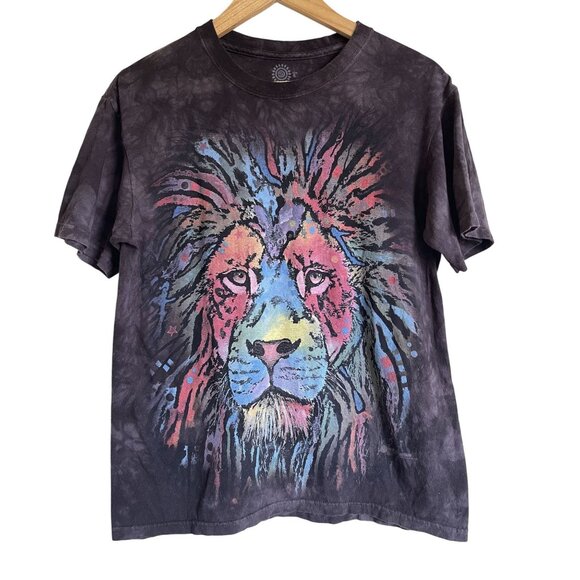 The Mountain Size Small Rainbow Lion T-Shirt Crewneck Short Sleeve Gray Tie Dye - Picture 1 of 7
